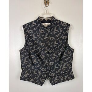 NEW Anne Klein II Vintage Navy Floral Jacquard Vest 14 Mandarin Collar Dark